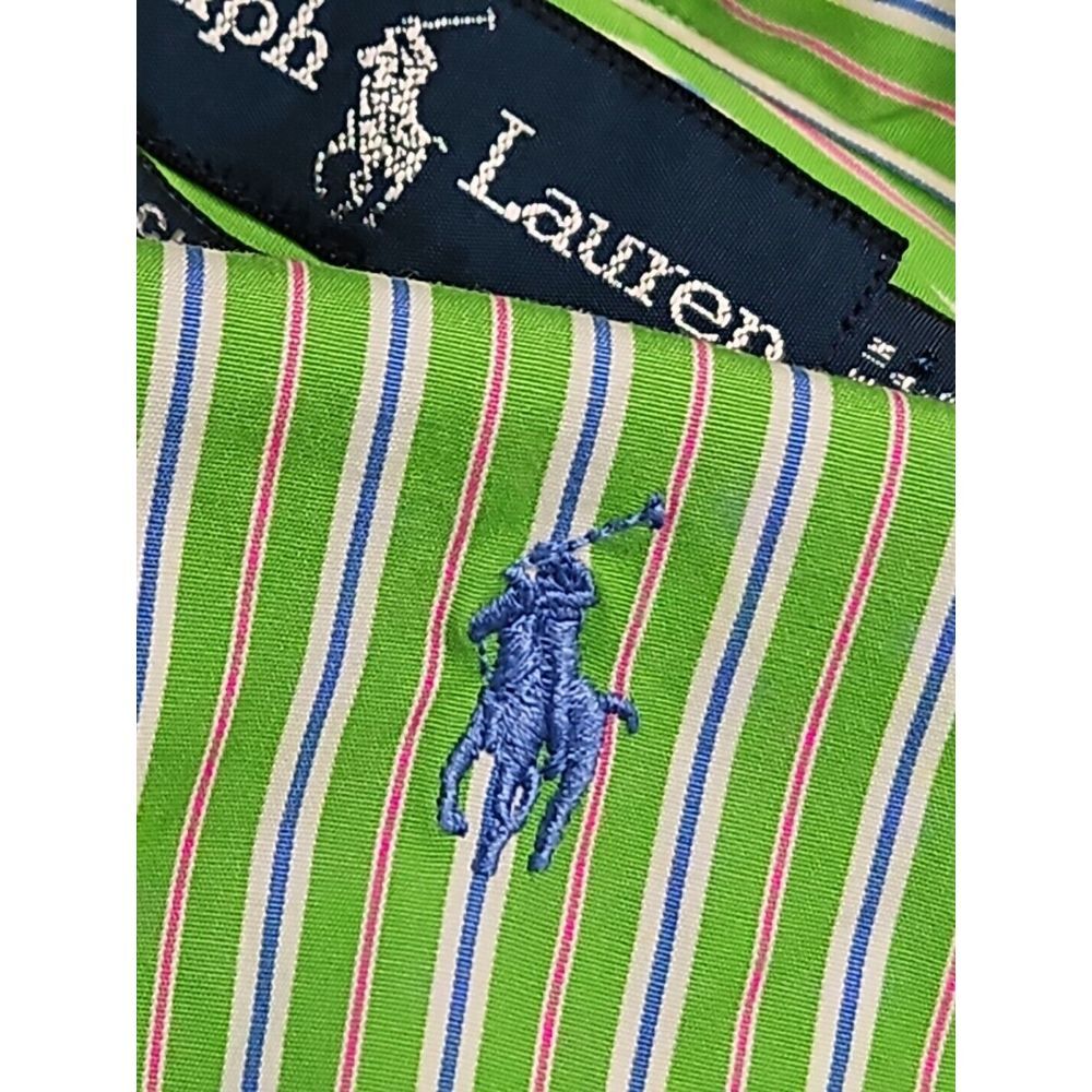 RALPH LAUREN Green Striped Button Down Shirt Classic Fit EMBROIDERED PONY 15-1/2